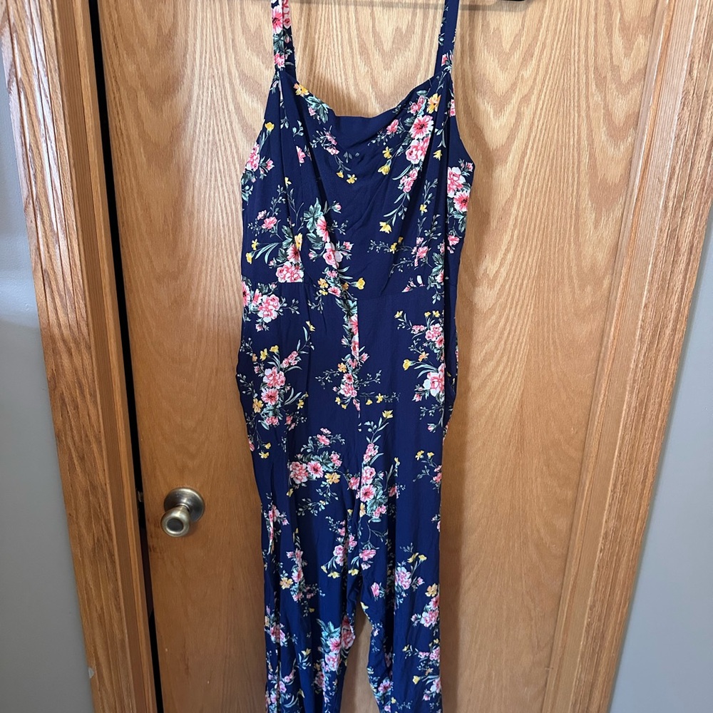 Old Navy Floral Jumpsuit - Navy and Pink